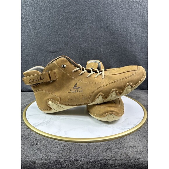 Salkin Mens Brown Leather Barefoot Shoes Lace Up Casual Walking Sneakers Sz 11.5 main image 9